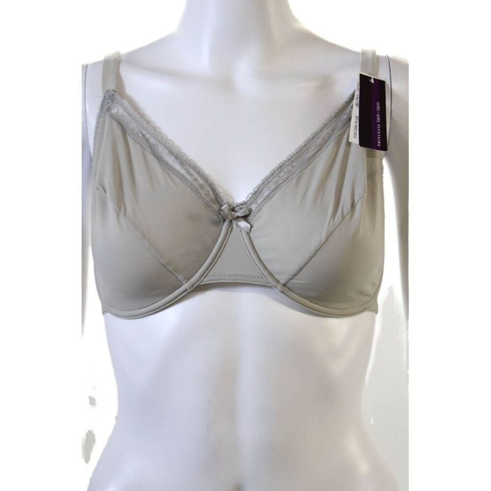 Princesse Tam Tam Womens Lace Trim Detail Bow Accent Bra Light Gray Size 36E